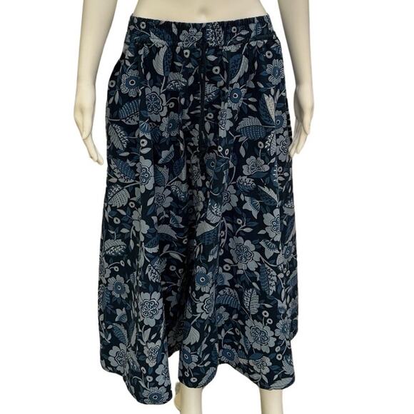 Liz Wear Vintage 80s Blue Floral Skirt Medium - Picture 1 of 9